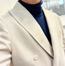 By Creations柏品棉麻透氣雙排扣單西服上衣男士春夏商務(wù)職業(yè)通勤正裝西裝外套 卡其色 （雙排扣） 48 曬單實(shí)拍圖