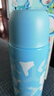 膳魔師（THERMOS）不銹鋼保溫杯600ml大容量兒童雙蓋背帶款 FJJ-601WF-BLWH 幾何藍(lán) 曬單實(shí)拍圖