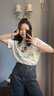 ELAND【索羅娜涼感】衣戀T恤女胸口玫瑰花圓領短袖2025夏季新款 象牙白/白色(39)Ivory S /160 曬單實拍圖