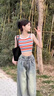 夏雨瑤美式復(fù)古高街闊腿牛仔褲女春秋2025年新款高腰顯瘦直筒微喇叭褲子 淺藍(lán)色 M 曬單實拍圖