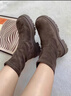 達芙妮官方絨面馬丁靴女2025秋冬新款復古百搭短靴女氣質(zhì)厚底彈力瘦瘦靴 棕色【復古絨面 增高6.5cm】 37 曬單實(shí)拍圖