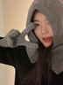 槿城巴拉克拉法帽手套秋冬季女新年紅色保暖針織毛線(xiàn)套頭帽子圍脖一體 灰色【帽子+手套】 均碼 （55-58cm）一般都能戴 曬單實(shí)拍圖