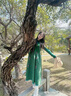 指間沙2515016原創(chuàng)女裝25春文藝刺繡拼接式無袖連衣裙 黛綠96 M 曬單實(shí)拍圖