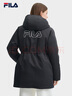 FILA 斐樂官方女裝中長款時尚派克羽絨服休閑連帽工裝外套 正黑色-BK S 曬單實拍圖