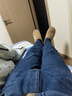 冬季加絨加厚博紅林蘋(píng)果牛仔褲彈力男寬松大碼深襠直筒高腰中老年 016-1寶石藍 37 碼=3尺腰圍 曬單實(shí)拍圖