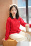 英氏（YEEHOO）兒童毛衣女童針織衫秋季新款純色圓領(lǐng)開衫過年服秋裝時尚中大童裝 新圓領(lǐng)開衫大紅 140 曬單實拍圖