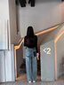 FSHE窄版闊腿牛仔褲女春夏2025新款高腰顯瘦復(fù)古撞色小個(gè)子直筒褲 藍(lán)色 28 _建議100-110斤 曬單實(shí)拍圖