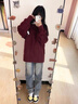 CTOXoversize慵懶風(fēng)紅色麻花套頭毛衣女秋冬新款韓版寬松百搭針織衫 紅色 M 90-105斤 曬單實(shí)拍圖