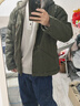 馬登工裝 J141仿羊羔絨連帽夾克男冬季加絨保暖棉衣重磅帆布棉服外套 深綠色 （寬松偏大） L 曬單實拍圖