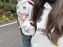 辰衣純美式高街hiphop撞色慵懶風(fēng)連帽衛(wèi)衣女2024新款秋冬加絨款學(xué)生外套 白灰色（加絨款優(yōu)質(zhì)版） M 曬單實(shí)拍圖