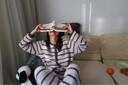 美騰新款睡衣女士冬季半邊絨軟綿綿長(zhǎng)袖條紋家居服珊瑚絨秋冬套裝 R24202女款 XL 曬單實(shí)拍圖