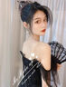 鉑吶苓黑色蕾絲折扇新中式復(fù)古jk洛麗塔漢服旗袍扇子流蘇古風(fēng)拍照道具 2cm飄頭 23cm扇骨 蕾絲折扇 黑色 曬單實(shí)拍圖