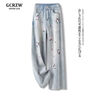GCRZW輕奢鑲鉆刺繡國風闊腿牛仔褲女夏季2025年新款復古顯瘦窄版直筒褲 粉色花 M /27 建議95-105斤 曬單實拍圖