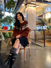 乖甜星費爾島圣誕節 復古撞色節日氛圍牛角扣毛衣針織衫女 紅色 均碼 曬單實(shí)拍圖