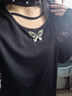 沂歆冬季打底衫女長(cháng)袖t恤外穿高級感針織衫2025新款小個(gè)子修身顯瘦 【黑色】金屬蝴蝶不規則長(cháng)袖 L 【建議體重約101-120斤】 曬單實(shí)拍圖