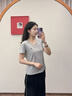 ELAND【臻棉T】衣戀T恤女簡(jiǎn)約風(fēng)v領(lǐng)匹馬棉舒適短袖上衣25夏季新款 灰色(15)Grey S /160 曬單實(shí)拍圖