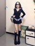 LDBE假兩件polo領(lǐng)長袖t恤女春季新款韓系小眾設(shè)計(jì)感修身顯瘦上衣內(nèi)搭 黑色 L 【110-120斤】 曬單實(shí)拍圖
