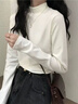 燦圖白色半高領(lǐng)德絨長袖t恤女春秋季新款內(nèi)搭打底衫小個(gè)子保暖上衣服 白色 M 曬單實(shí)拍圖