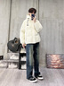 羅蒙羽絨服男春秋款白鴨絨連帽加厚保暖外套中青年潮牌面包服男裝上衣 玉白色 XL 曬單實(shí)拍圖