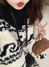 DGOV羊羔絨撞色開衫連帽毛衣女春秋寬松慵懶風bf小個子軟糯加厚針織衫 黑色高質(zhì)量zt XL （120-150斤） 曬單實拍圖