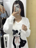 風采兔 毛衣女2024秋冬新款卡通韓系貓咪水貂毛v領慵懶風寬松軟糯針織衫 白色 均碼 曬單實拍圖