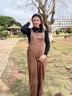圖亞格孕婦背帶褲套裝小個(gè)子新款秋冬季孕婦褲子春秋款闊腿大碼孕婦秋裝 咖啡色背帶褲單件【春秋薄款】 L碼【建議115-130斤】 曬單實(shí)拍圖