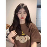 LDBE純棉短袖t恤女2025新款夏季早春寬松美式復(fù)古圓領(lǐng)體恤半袖上衣ins 咖啡色【純棉】 L 曬單實(shí)拍圖