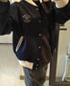 馬登學(xué)院風(fēng)棒球服夾克女秋季美式復古撞色刺繡百搭毛呢外套保暖上衣海軍藍 （建議拍下一碼）L 曬單實(shí)拍圖