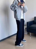 Shelley Jones 卡其色褲子男生夏季日系cityboy潮牌寬松直筒工裝休閑長(cháng)褲送男友 K2182卡其色 XL [建議125-145斤] 曬單實(shí)拍圖
