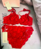 好奇蜜斯【梅琪】性感紅色蕾絲內衣女薄大胸顯小法式結婚禮本命年文胸套裝 紅薔薇 Rosa套裝 75B 曬單實(shí)拍圖