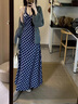 曦牧遙早春裝女款2025年新款藍色V領掛脖格子吊帶連衣裙顯瘦氣質長裙子 連衣裙【廳里廳氣女裝/城市游牧 L 曬單實拍圖