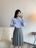 ELAND【97%棉】衣戀襯衫女百搭休閑舒適豎條紋通勤上衣25春季新款 淺藍(lán)色(51)L/Blue S 曬單實拍圖
