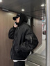 至唯港風(fēng)潮流棒球服外套男生高街美式飛行員工裝加棉夾克寬松棉衣男裝 黑色 XL 【推薦130-145斤】 曬單實(shí)拍圖