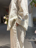 朵朵·可可25春季新款純棉情人節(jié)禮物情侶條紋男友風(fēng)長(zhǎng)袖八分褲女家居睡衣 藍(lán)白條 S (155) 曬單實(shí)拍圖