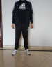 新款三條杠休閑運動(dòng)套裝男春秋季薄款加絨純棉跑步服情侶款團體服 黑色束腳（不加絨） XL (120-140斤) 曬單實(shí)拍圖