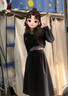 韓璐嬌（hanlujiao）連衣裙女裝2025春秋新款搭配一整套韓系學(xué)院風(fēng)設(shè)計(jì)感穿搭套裝裙子 黑色針織衫+打底衫+半身裙 S 【建議80-98斤】 曬單實(shí)拍圖