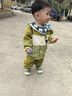 G.DUCKKIDS小黃鴨童裝男童套裝春秋季2024新款兒童衣服寶寶小狗棒球服三件套 KN24107小狗豎條-綠色 100 建議2~3歲【 90-100cm】 曬單實(shí)拍圖