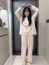 Teenie Weenie女童家居服套裝小熊2025春夏季情侶睡衣休閑刺繡睡衣女舒適家居服 珍珠粉 S 曬單實(shí)拍圖