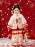 萌乎花滿(mǎn)庭 女童秋冬新款加厚馬面裙兩件套拜年服 米紅色 110 曬單實(shí)拍圖