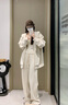 BASIC HOUSE/百家好松弛感直筒休閑褲女2025春季寬松運(yùn)動休閑褲 米白色 S 曬單實(shí)拍圖