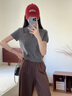 范思藍恩范思藍恩美式復(fù)古Polo領(lǐng)針織衫長袖女春2025新款通勤百搭上衣1363 花灰色-短袖 M 曬單實拍圖