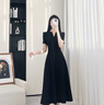 CTOX2025年新款法式赫本風(fēng)黑色連衣裙子夏季女裝氣質(zhì)小個(gè)子感收腰長(zhǎng)裙 氣質(zhì)小黑裙 M 45/55kg 曬單實(shí)拍圖