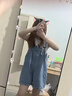 VEOX牛仔背帶褲女2025夏季新款韓版寬松顯瘦闊腿褲短褲洋氣減齡褲子潮 深藍(lán)色 M 曬單實(shí)拍圖