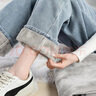 ESCURLTF加絨加厚直筒牛仔褲女2023秋冬新款高腰寬松顯瘦百搭防寒闊腿褲女 885-加絨復(fù)古藍(lán) M 曬單實(shí)拍圖