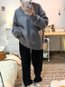 韓璐嬌（hanlujiao）休閑褲女裝套裝2025早春新款茶系穿搭一整套韓系慵懶風(fēng)顯瘦喇叭褲 灰色毛衣+黑色褲子 M 曬單實(shí)拍圖