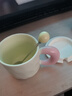 斐月伽高顏值陶瓷杯馬克杯撞色杯子帶蓋帶勺子情侶水杯家用咖啡杯伴手禮 黃色+蓋子+圓球勺420ML 曬單實(shí)拍圖