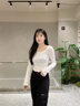 Calvin KleinJeans25早春女士ck萊賽爾微彈方領(lǐng)刺繡辣妹短款長袖T恤J225097 YAF-月光白 XS 曬單實拍圖