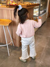 幼歌（YOUGE）【阿克蘇棉】嬰幼兒撞色手工鉤花綿軟親柔舒適毛衣外套 煙灰粉 90 cm 曬單實拍圖