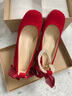 啄木鳥(niǎo)紅色瑪麗珍厚底防水臺高跟鞋女單鞋低粗跟秀禾婚紗兩穿婚鞋新娘鞋 酒紅色4.5cm 緞面 39 曬單實(shí)拍圖