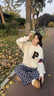 蜜樂奇復(fù)古格子休閑褲男女寬松慵懶風(fēng)闊腿直筒排扣設(shè)計(jì)拖地褲休閑顯瘦褲 藍(lán)格子 款  常規(guī) S 曬單實(shí)拍圖